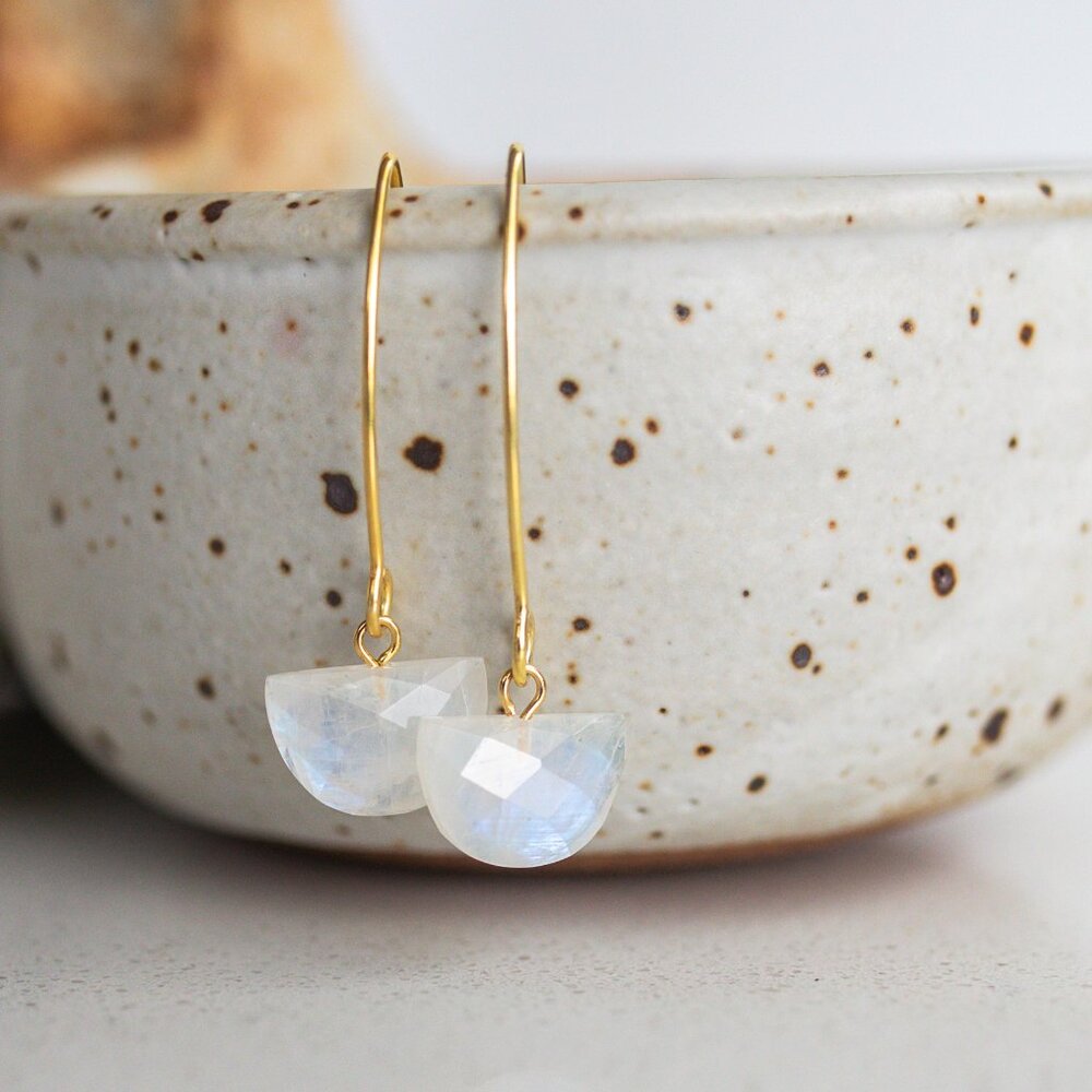 Moonstone Earrings Threader earrings Rainbow Moonstone Dangle Earring WATERPROOF